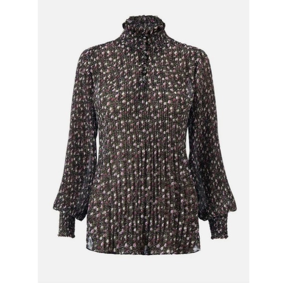 Cabi Floral Print Knife Pleated Mock Neck Long Sleeve Blouse Top XXS - Picture 1 of 8
